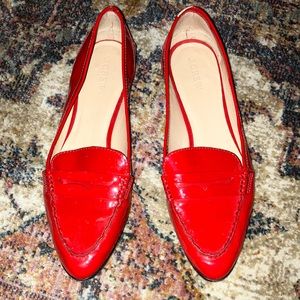J Crew Red Leather Slip On Penny Loafers Size 10